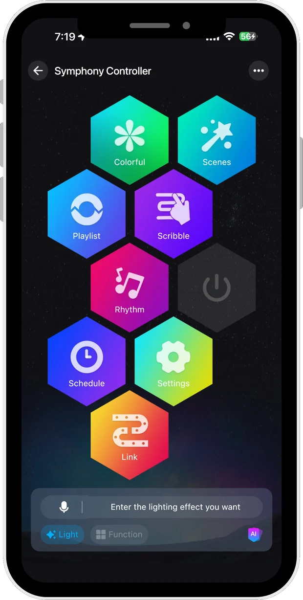 LumenX lighting controller in the app